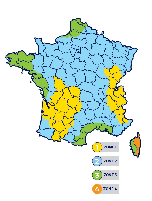 Zones d'intensité des vents en France 